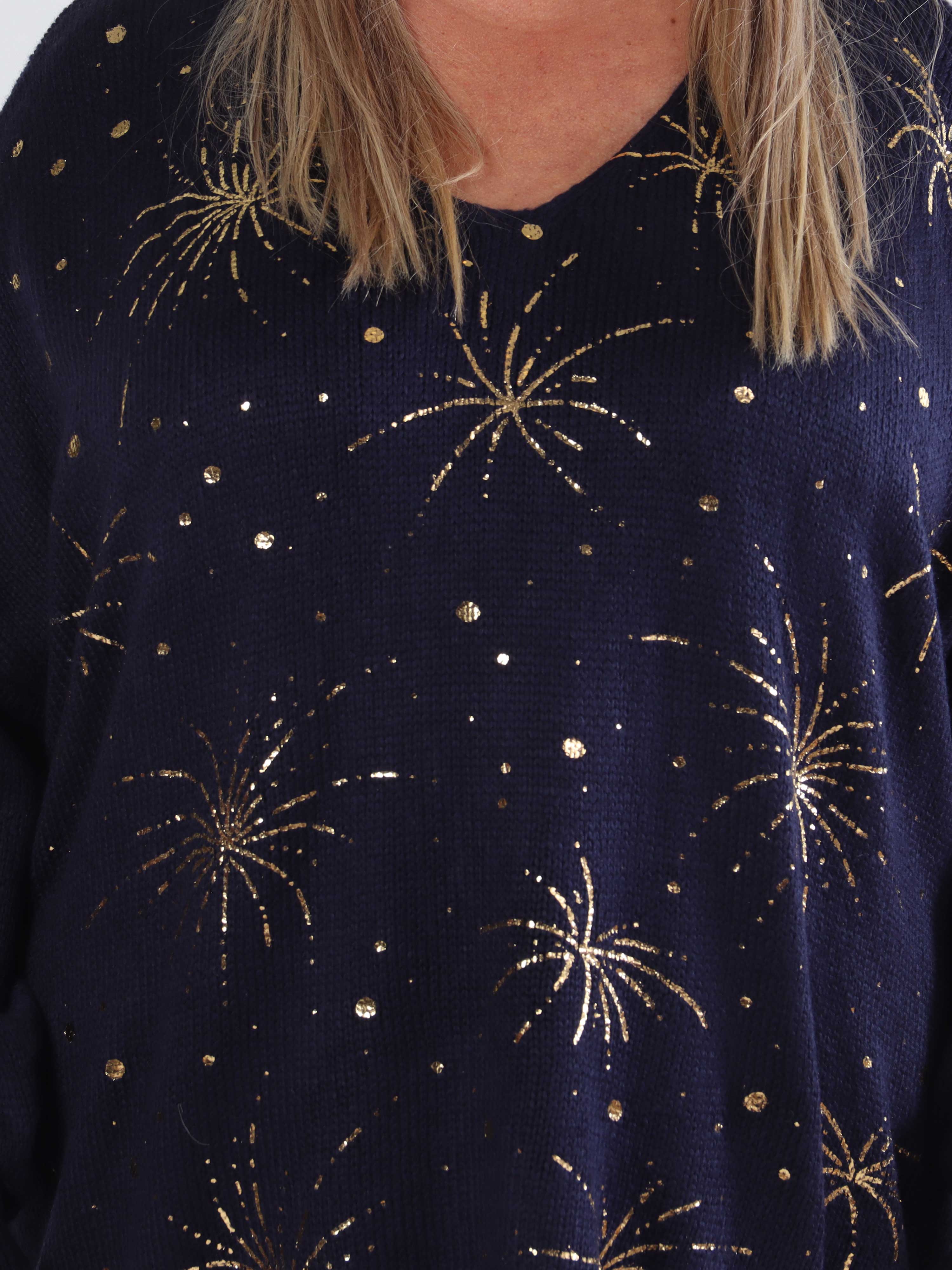 Omaria - Plus size strikbluse med fyrværkeri på